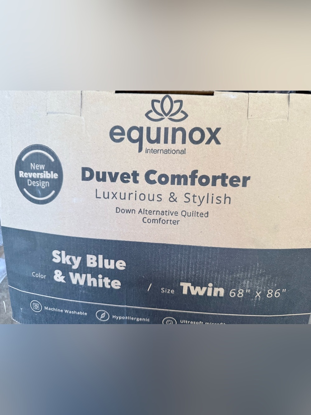Equinox Duvet Comforter Sky Blue and White Twin Size Down Alternative